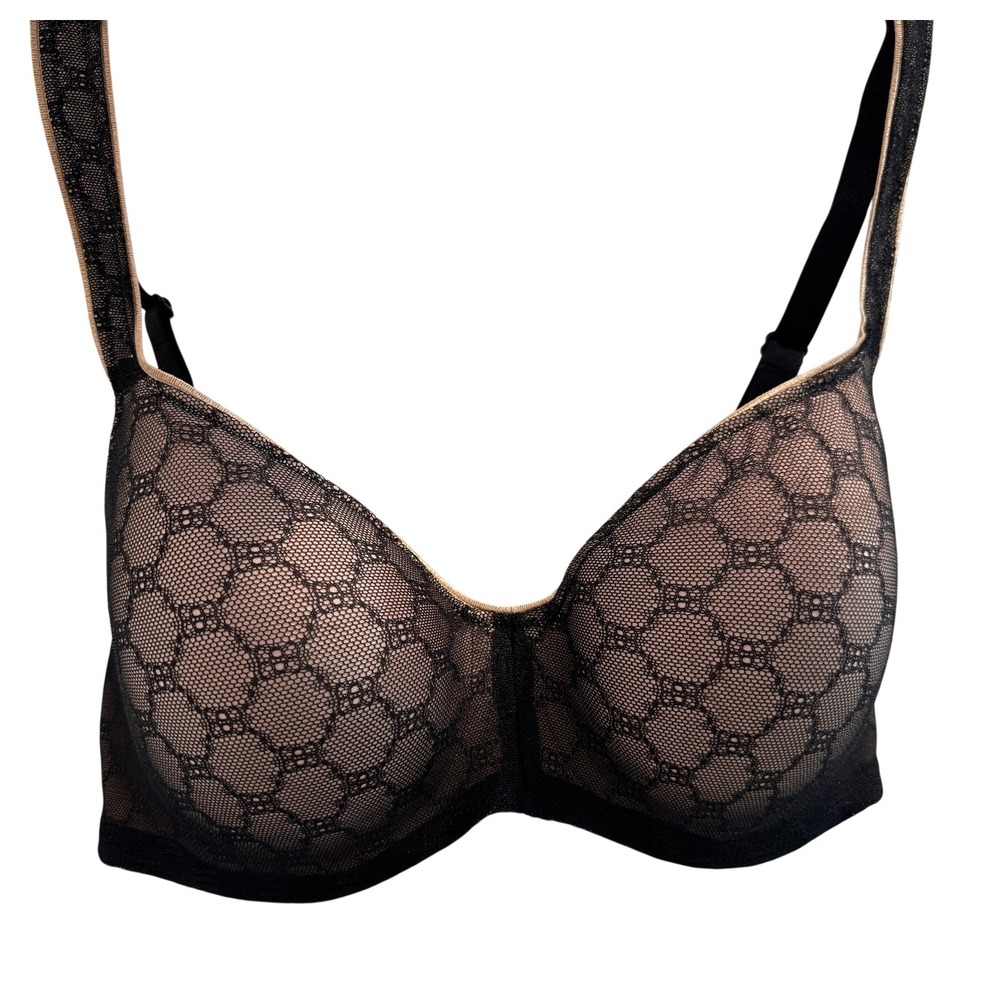 Soma Balconette Bra Womens 34DD Black Geo Lace Stunning Support
